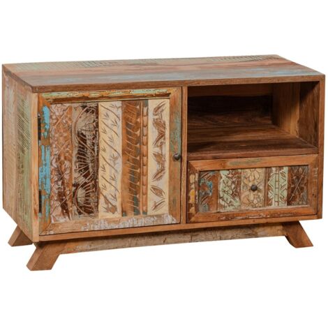 Meuble TV en bois au design artisanal et tiroir intégré (1/5)