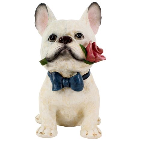 Figurine de bouledogue en résine avec bouquet de roses - Décoration élégante (1/5)