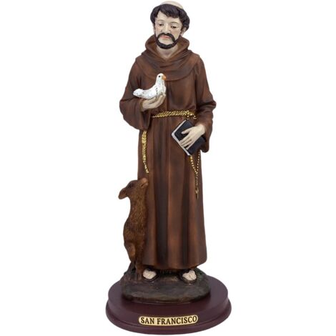 Figurine religieuse de saint François d'Assise en résine, idéale pour la décoration spirituelle