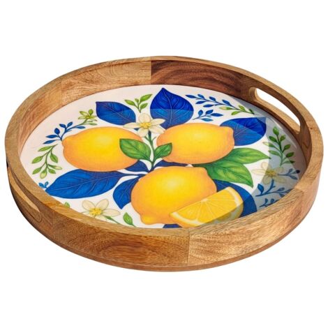 Plateau décoratif en bois et résine avec citrons - Style coloré et naturel (1/5)