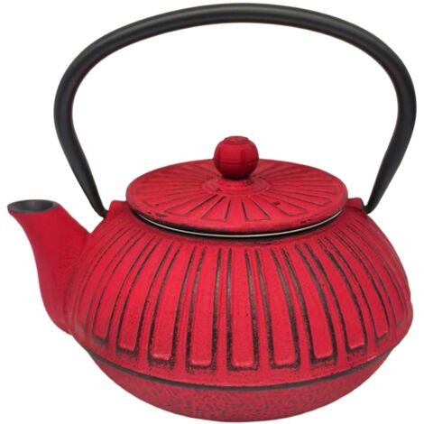 Théière en fonte rouge 0,6 L au design élégant et durable (1/4)