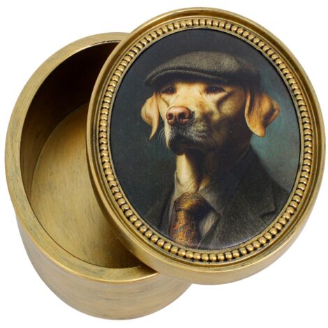 Boîte ovale en résine avec un élégant motif de chien (1/5)
