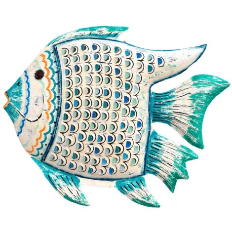 Grande décoration murale en forme de poisson - Fer-blanc, style coloré pour jardin