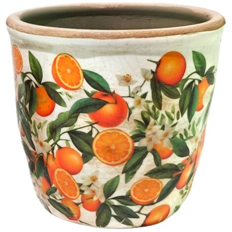 Pot de fleurs orange en céramique - Décoration colorée pour la maison