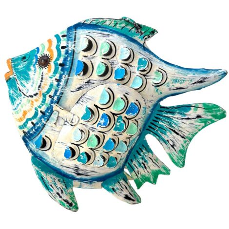Bougeoir en forme de poisson en métal M - Décoration nautique colorée et faite à la main