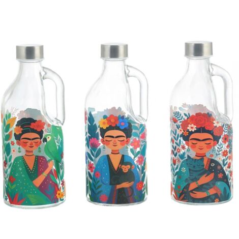 Pichet en verre avec bouchon, motif femme aux fleurs, coloré, 1100 ml (1/5)