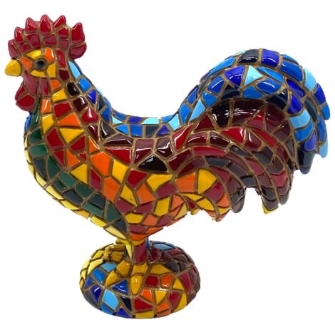 Coq en mosaïque de résine colorée L - Décoration moderne (1/5)