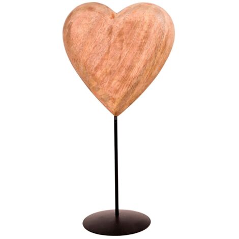 Figurine de cœur en bois sur socle noir - Décoration moderne