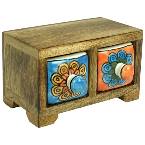 Étagère à épices colorée en bois et céramique avec 2 tiroirs pour la cuisine (1/5)