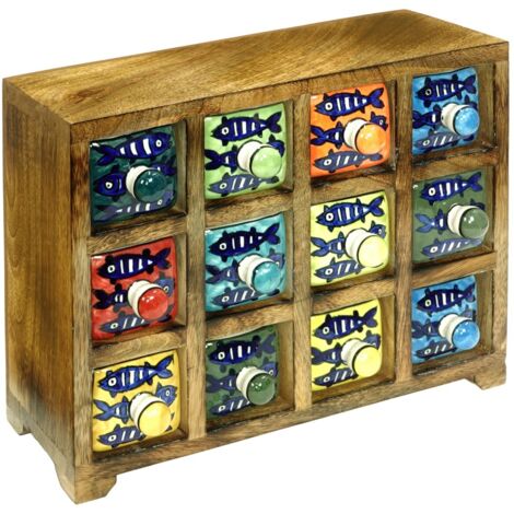 Étagère à épices en bois et céramique avec 12 tiroirs colorés
