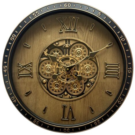 Horloge murale décorative de style vintage à engrenages en métal