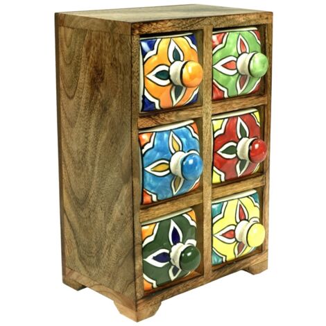 Étagère à épices colorée en bois et céramique avec 6 tiroirs pour la cuisine (1/5)