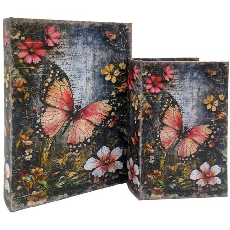 Boîte à livres papillon 2U en MDF doublé de polyéthylène, style floral vintage (1/5)