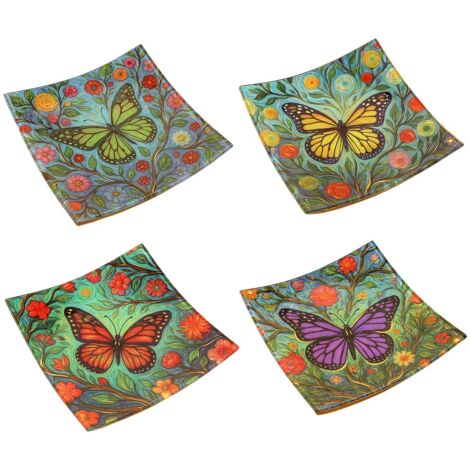 Assiette en verre papillon - Colorée et florale, idéale pour la décoration (1/5)