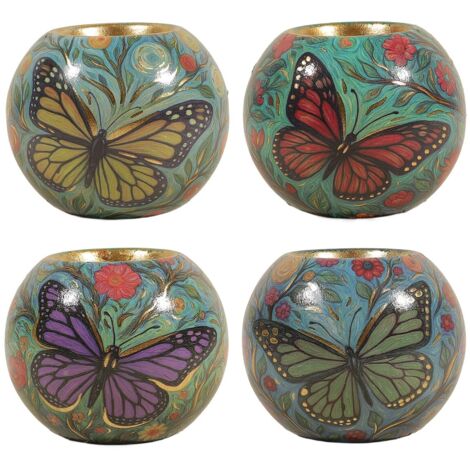 Bougeoir en verre 4U avec motif papillon et fleur (1/5)