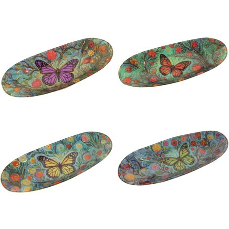 Assiette décorative en verre à motif papillon - Motif coloré et floral