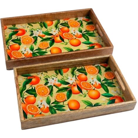 Plateau orange en bois et résine - Lot de 2, style tropical et pratique (1/5)