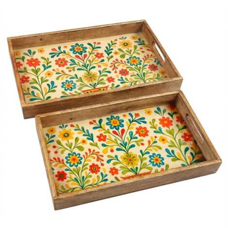 Plateaux à fleurs en bois et résine 2U, marron, décoration florale (1/5)