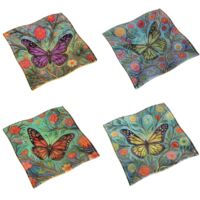 Assiette décorative en verre avec papillon, motif floral coloré