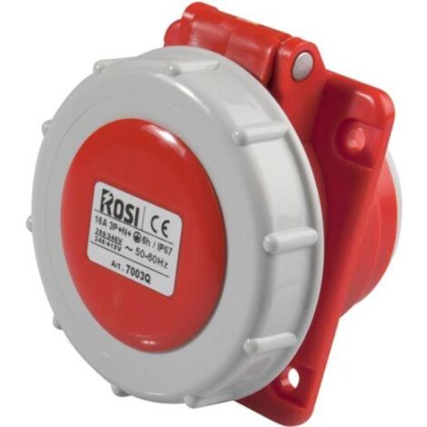 Presa industriale da incasso, 380V, 3P+T, 16A, IP67, 75x75mm, inclinata 10° - Rosi 1007002Q