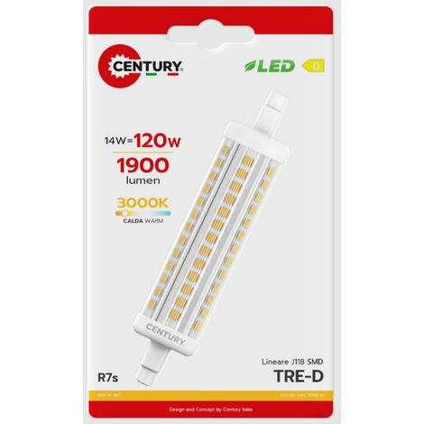 Lampadina led century tre-d 14w 3000k r7s bianco - tr-1411830bl