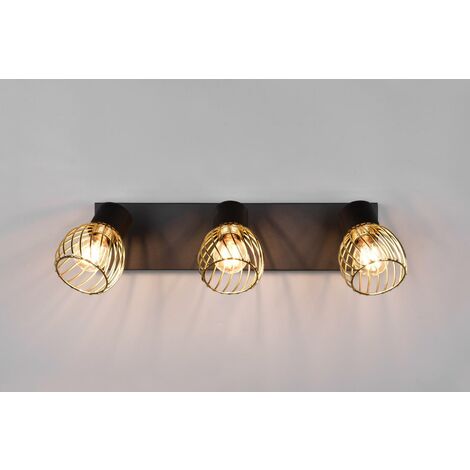 Reality Spot Bar Ardon R81382080 – Faretti A Due Luci, Metallico Nero Opaco E Oro, Orientabili, Per Soffitto/Parete, Senza Lampadine (2x E14) - 2