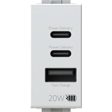 Elektronova Presa Caricatore doppia USB Type-A compatibile Bticino Matix 5Vdc 2.1A colore bianco - Confezione 1 pezzo