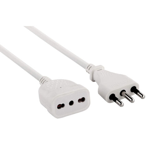 Prolunga 5 mt spina e presa bivalente 10/16A, bianco - sezione cavo 3G1 mm²