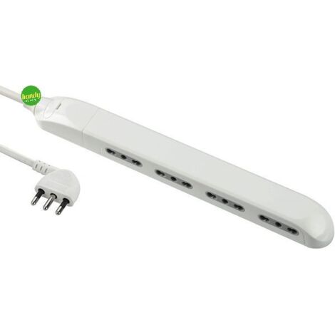 Multipresa Super Slim Salvaspazio 23 mm, 4 Posti Bivalenti 10/16A, Spina 90° 16A, Cavo 1.5 M