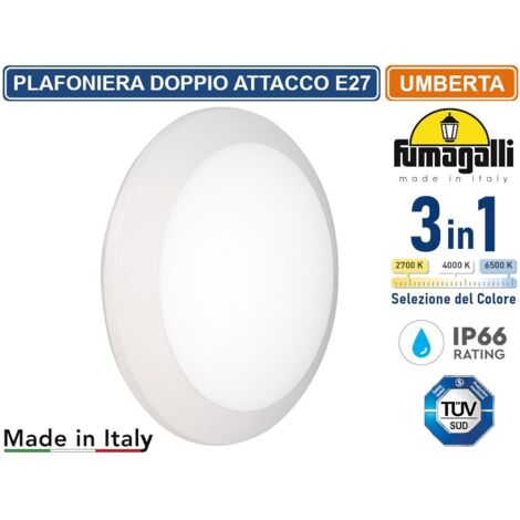 FUMAGALLI UMBERTA PLAFONIERA CIRCOLARE DA ESTERNO IP66 BIANCA PER LAMPADINE CON DOPPIO ATTACCO E27 CON FUNZIONE CCT 3 IN 1CAMBIA COLORE