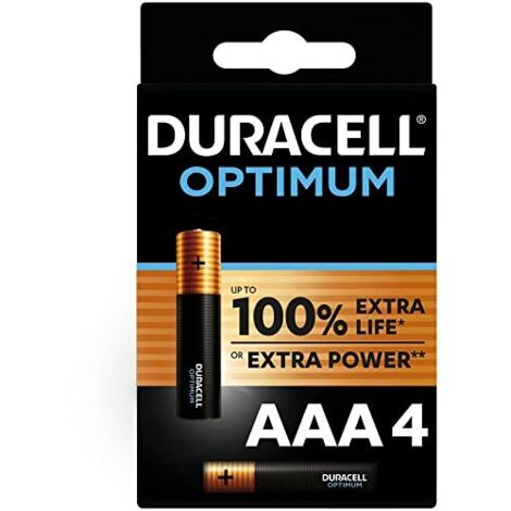 Blister da 4 pile alcaline 1,5V Duracell "Optimum" - ministilo, AAA, LR03, MN2400