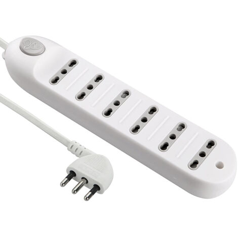 Multipresa Ciabatta Eelettrica 6 Posti Prese Bivalenti con Interruttore Bianco