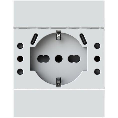 Modulo presa schuko, 2 prese 10A e 2 prese USB 3.1 tipo C, 5Vdc 3A, serie U, bianco, compatibile con serie BTicino Living Now - 4Box USBP503 4BUSBP503.KW