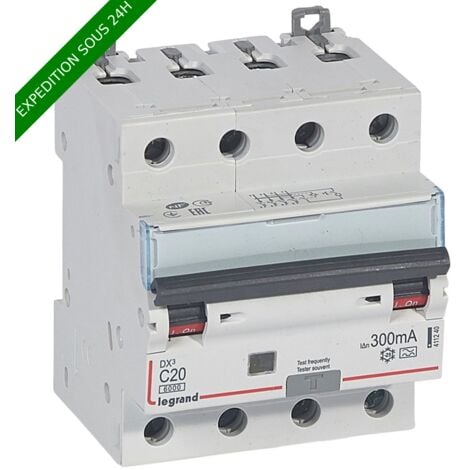 LEGRAND Disjoncteur différentiel monobloc DX³6000 10kA arrivée haute et départ bas à vis 4P 400V - 20A - typeA 300mA réf : 411240