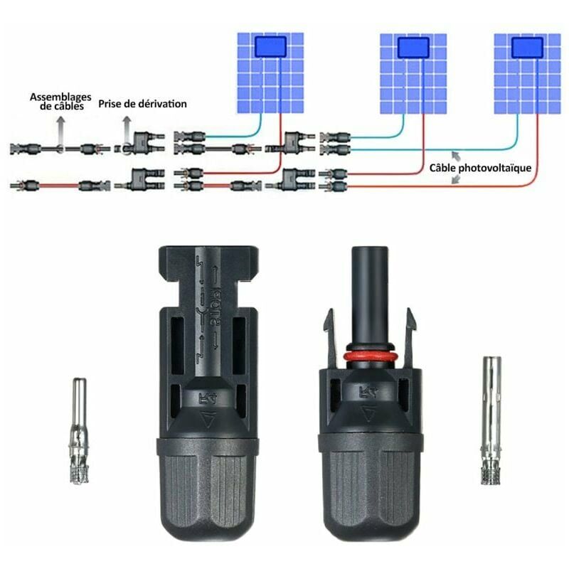 Acheter 10 paires de connecteurs de câble de panneau solaire mâle / femelle  avec pinces à sertir 1 à 4 branche de type Y