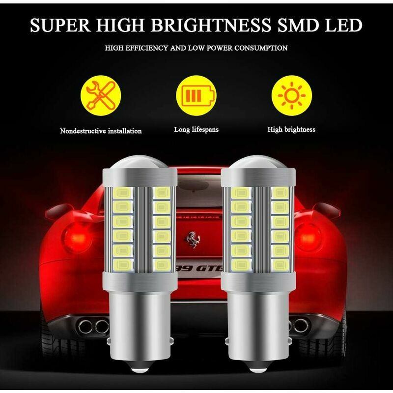 1156BA15S P21W LED Ampoule Blanc Super Brillant 6000K 5630 33 SMD Feu de  Recul Stationnement Position