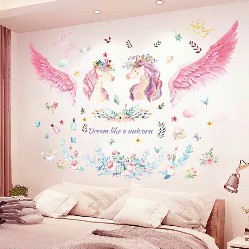 Autocollant mural licorne - Autocollant licorne détachable avec forme de  coeur et d'étoile et film réfléchissant