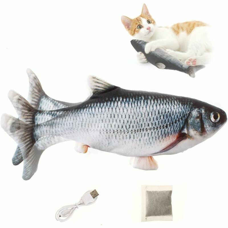 Jouets de poisson à l'herbe à chat pour chats, poissons wagging électriques  en peluche avec simulation de charge USB Jouet poisson, drôle dans