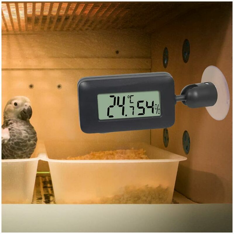 Thermomètre hygromètre numérique LCD avec rétroéclairage pour reptile,  vivarium, serre, chambre de bébé, incubateur (noir),Seuçais