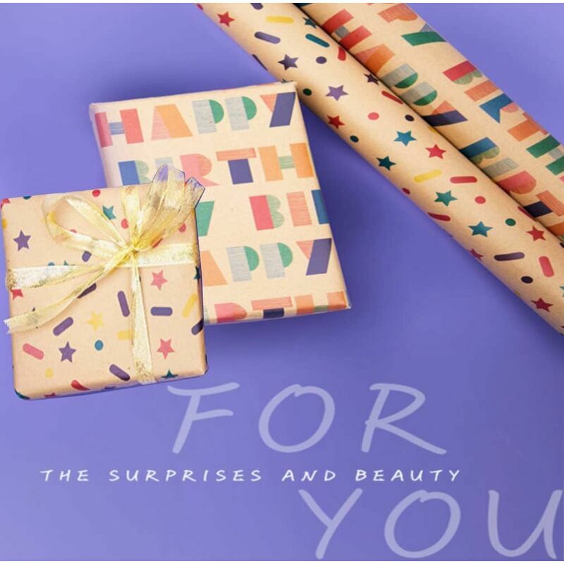 Emballage cadeau coloré bricolage, boîte-cadeau d'anniversaire, papier  d'emballage, coeur, pois, joyeux anniversaire, rond