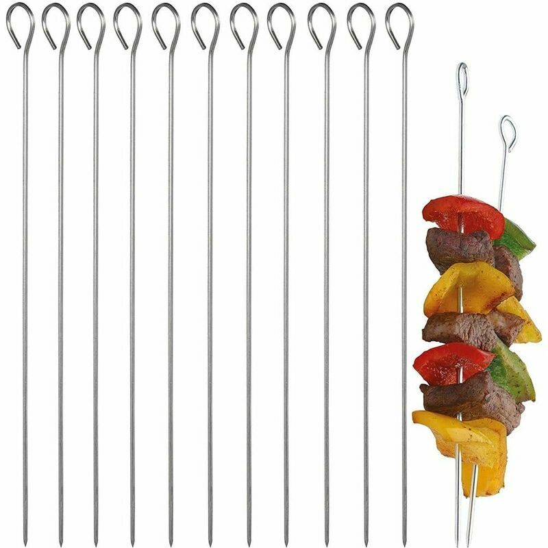 Brochettes de gril en acier inoxydable, 10 pièces brochettes de shashlik en  acier