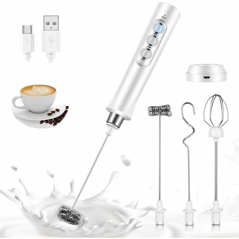 Mousseur de lait portatif, mousseurs de lait fouet électrique pour café  avec 2 fouets, mélangeur à café rechargeable à 3 vitesses pour café,  Lattes, Cappuccino, Match