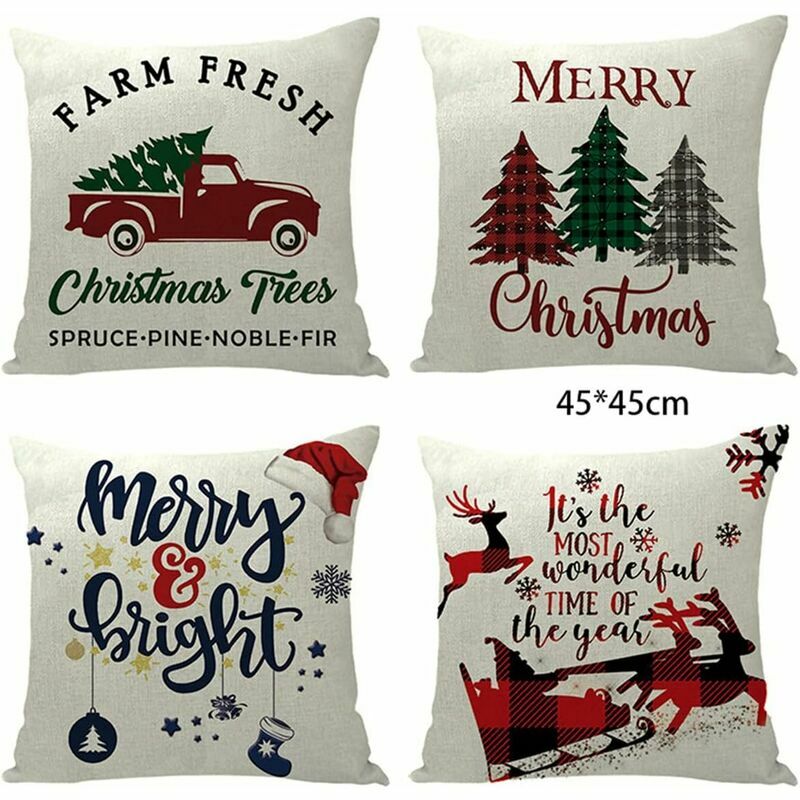 4 Pièces Housse de Coussin Noel 60x60 CM , Père Noël nain Coussin Taie d' oreiller, Taie d'oreiller Lin Noël, Noël Taie d'oreiller Decoration,  Christmas Pillow Cover, Taie d'oreiller Noël Décorative : 