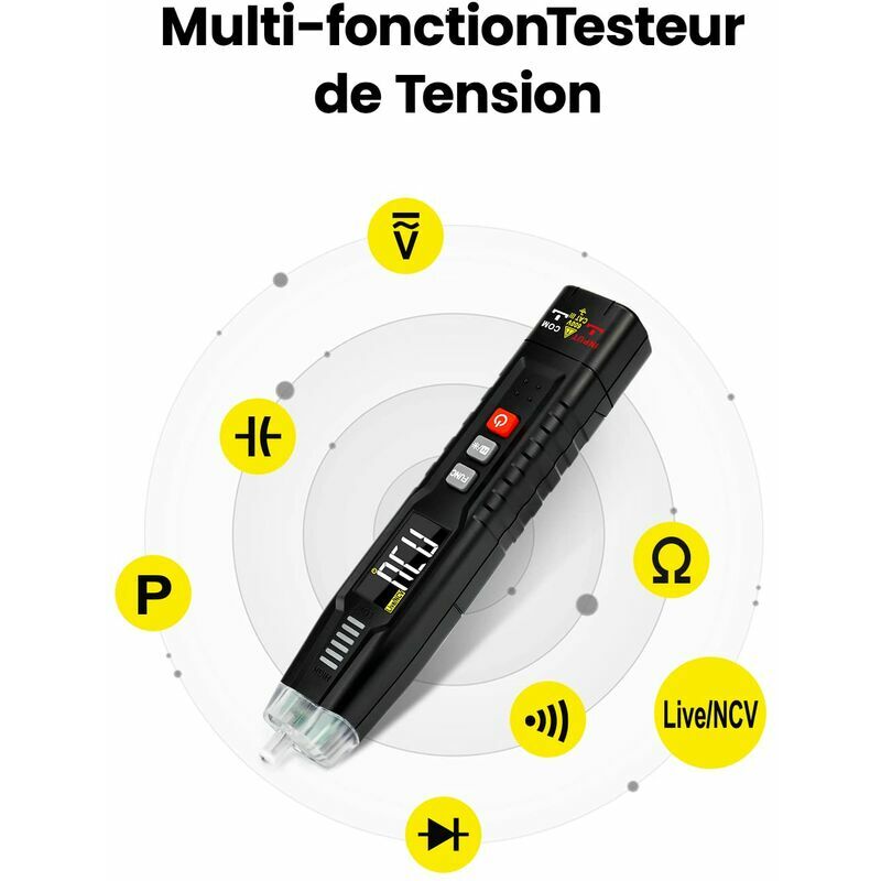 Multimètre numérique à plage automatique, testeur de tension ampère-ohm  AC/DC, testeur multifonction avec tests de résistance, continuité,  capacité, fréquence et diode, maintien des données et NCV : :  Bricolage