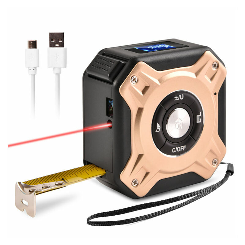 Télémètre laser à Ruban à mesurer 2 en 1,Carivent écran HD et LCD, Zone de  Mesure Autobloquante/Volume Portable Zone USB/Ruban à Mesurer laser de  Volume (7.3 7.3 4.0cm, Or rose)