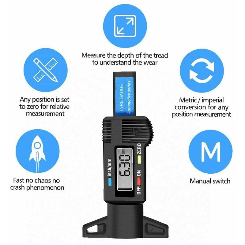 Jauge de profondeur numérique Pneu Testeur de pneu Lcd Bande de roulement  0-25.4mm Mètre Outil de mesure Électronique Étrier Voiture Roue Moto  Camions Monit