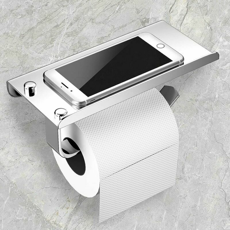 Optima Cube Way Porte papier toilette Chrome avec tablette en verre trempé  Noir (HolderOptima)