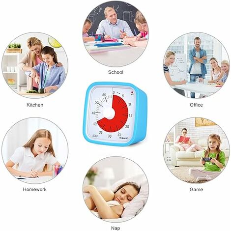 Yunbaoit Minuteur visuel avec veilleuse, compte à rebours de 60 minutes  pour enfants et adultes, minuterie silencieuse de salle de classe, outil de  gestion du temps pour la maison, l'école ou le