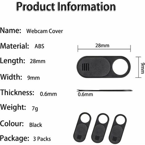 Cache Webcam[3 Pièces], 28 x 9 x 0.6mm, Ultra-Mince Webcam Cover pour  Ordinateur