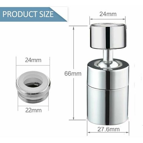 Aérateur de robinet, 360 degrés pivotant-2 modes réglable robinet de  cuisine filtre bubbler pour salle de bain de cuisine, avec adaptateur 24mm  filetage externe-22mm interne